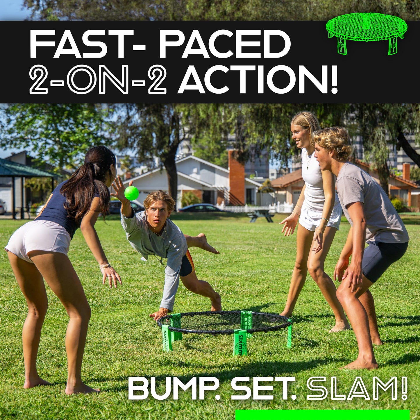 GoSports Slammo Game Set (Includes 3 Balls, Carrying Case and Rules) - Outdoor Lawn, Beach & Tailgating Roundnet Game for Kids, Teens & Adults