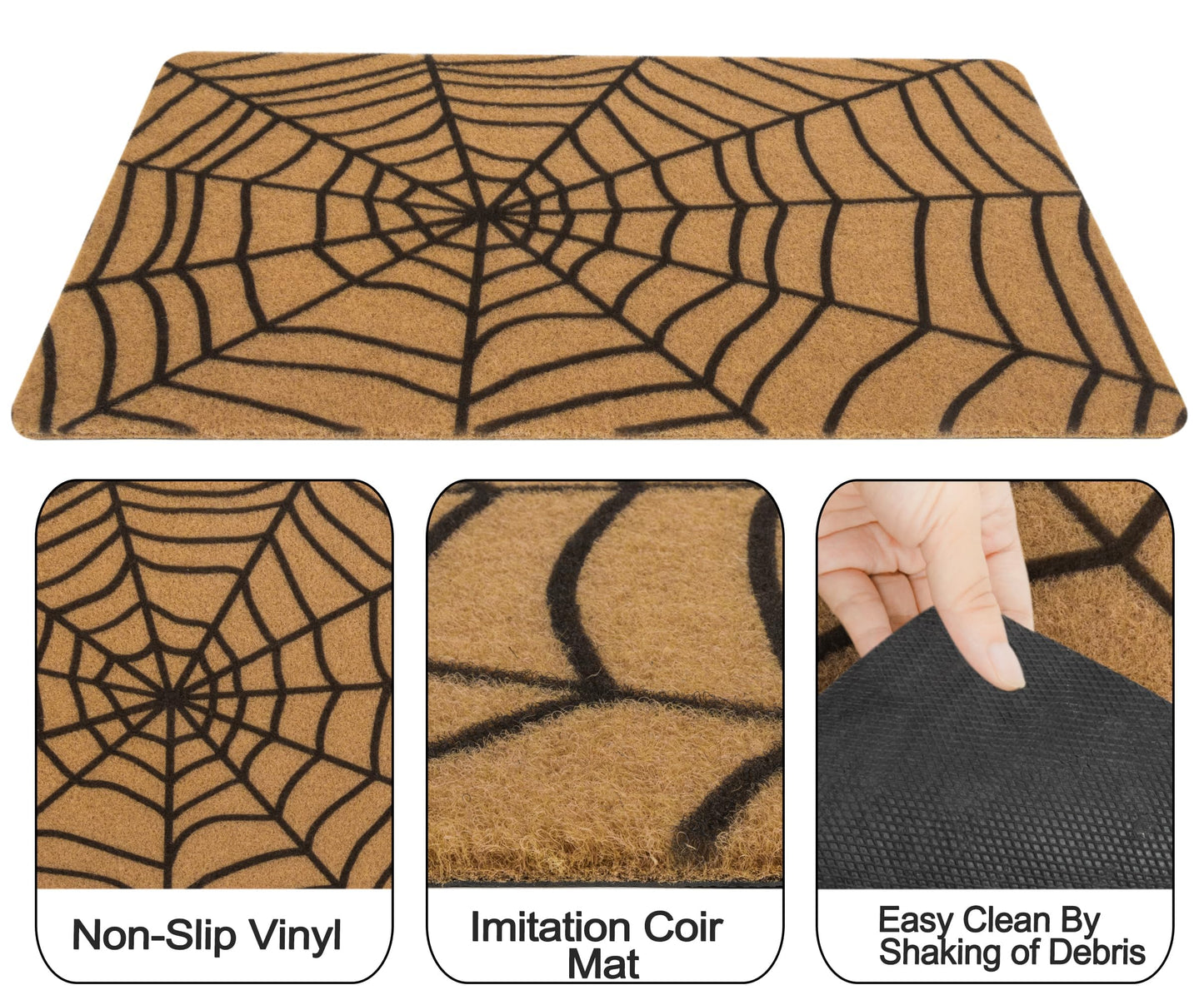 Halloween-Decor Spider-Web Welcome-Doormat for Outdoor-Entrance - Non-Slip Backing Coir-Front-Door-Mat 17x30 inch Fall-Holiday-Door-Mat
