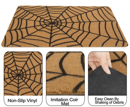 Halloween-Decor Spider-Web Welcome-Doormat for Outdoor-Entrance - Non-Slip Backing Coir-Front-Door-Mat 17x30 inch Fall-Holiday-Door-Mat