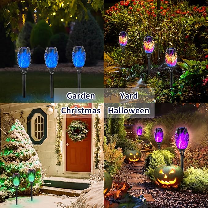 Swingers Solar Lights Outdoor,Halloween Solar Torch Lights with Flickering Flame,Waterproof Outdoor Garden Lights for Outside Patio Pathway Yard Decorations(8, Multicolor)