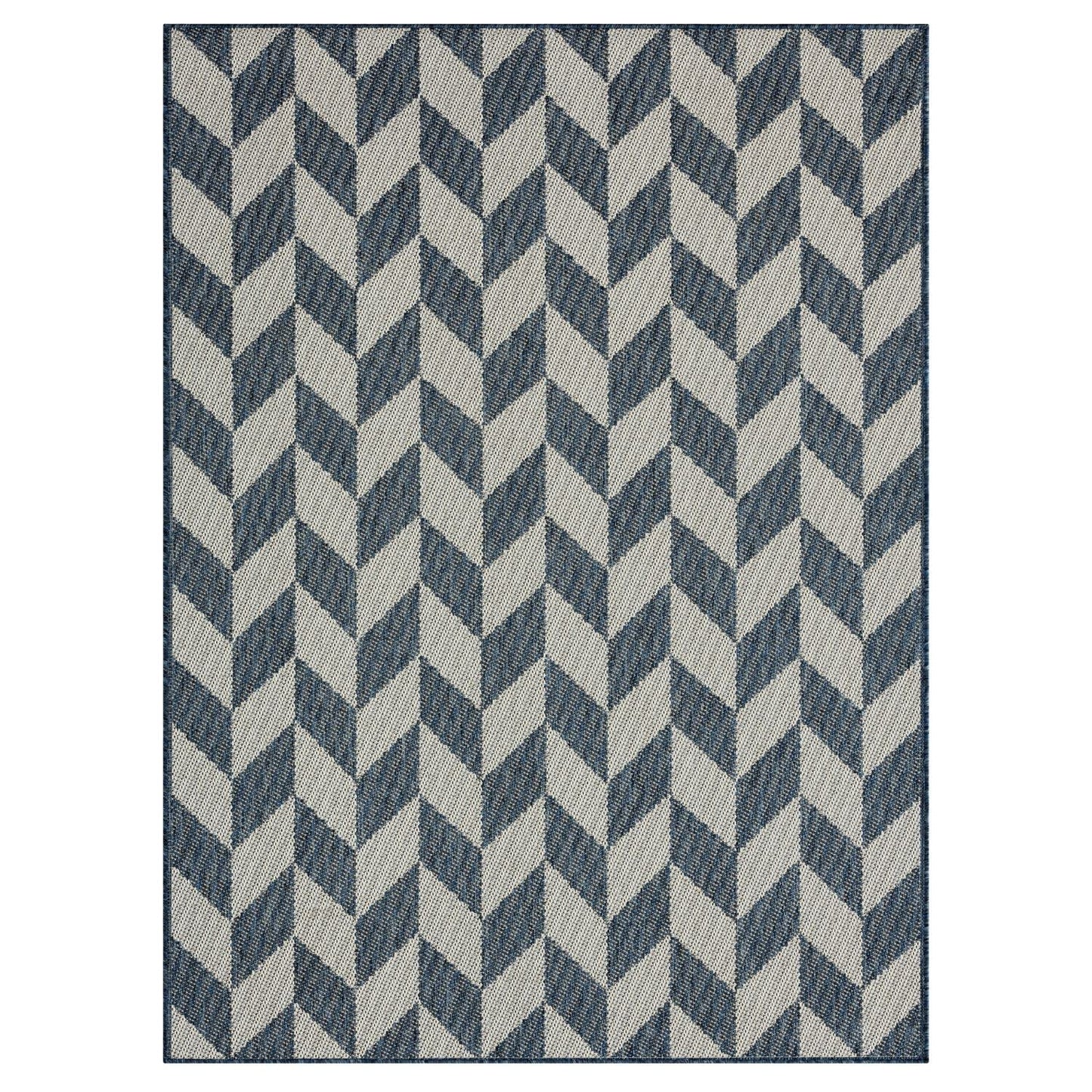 Nicole Miller New York Patio Country Calla Contemporary Herringbone Indoor/Outdoor Area Rug, Blue/Cream, 5'2"x7'2"