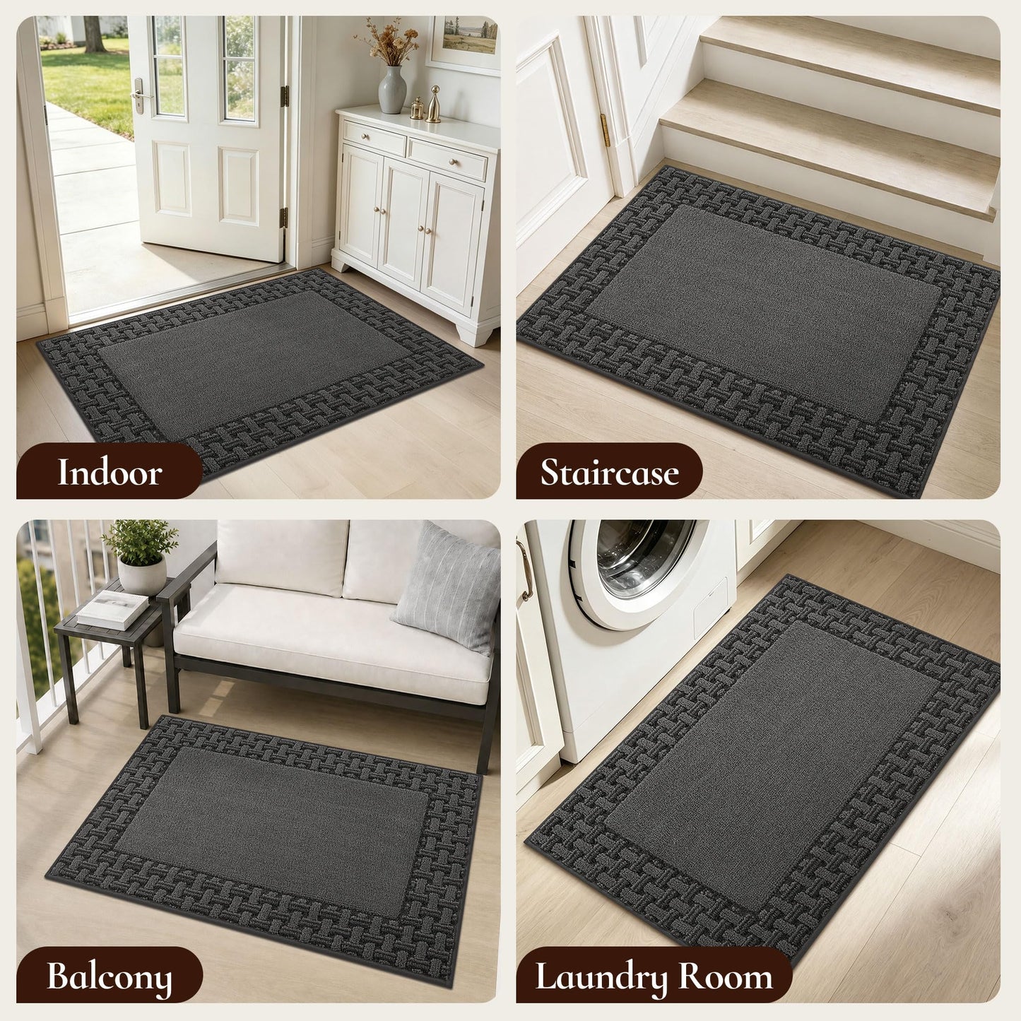 FLOORHUG Door Mat 20 x 32 in, Non Slip Washable Entryway Rugs with TPR Backing, Absorbent Dirt Trapping Low Profile Front Door Mat for Shoes and Dog Paws, Dark Grey
