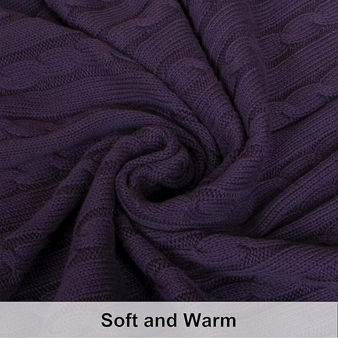 NTBAY 100% Pure Cotton Cable Knit Throw Blanket, Super Soft Warm 51x67 Knitted Throw Blanket for Couch, Sofa, Chair, Bed - Extra Cozy, Machine Washable, Comfortable Home Decor, Eggplant Purple