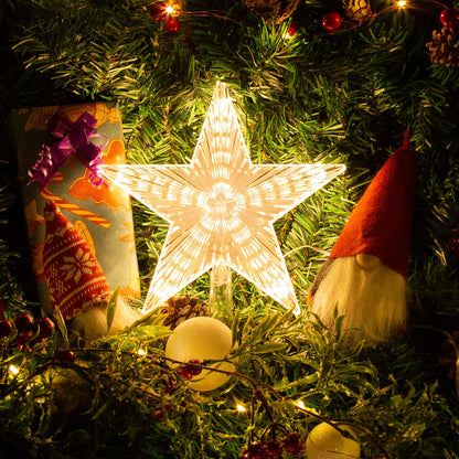 Christmas Tree Topper Star Warm White Light Christmas Tree Decor for Christmas Holiday Home Fit for General Size Xmas Tree, 8.7 Inch