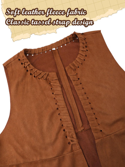 Hercicy Western Outfits for Women Cowgirl Tassel Sleeveless Vest Cowboy Hat Belt and Paisley Bandana for Halloween Dress Up (Brown,XL)