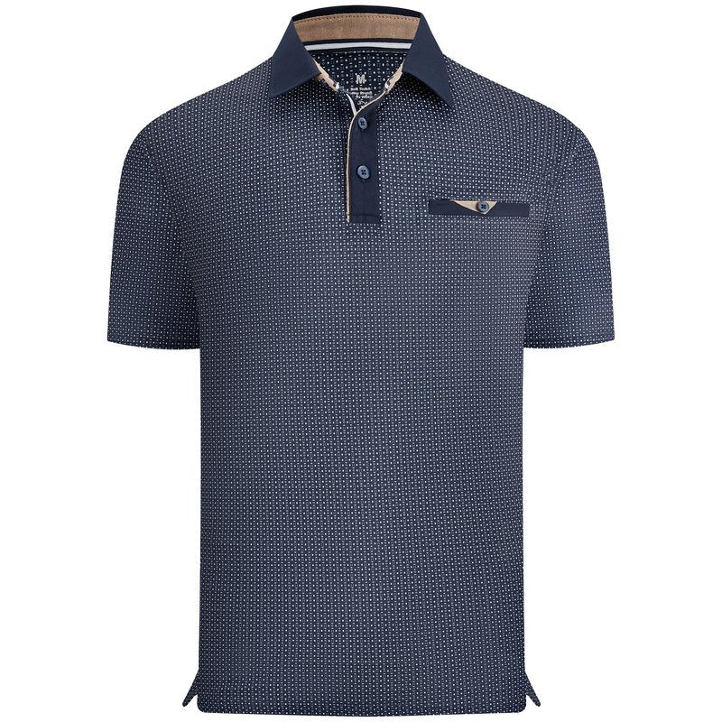 Esabel.C Men's Golf Polo Shirts Print Moisture Wicking Short Sleeve Dry Fit Stretch Polo Shirts for Men Navy Geometry, XL
