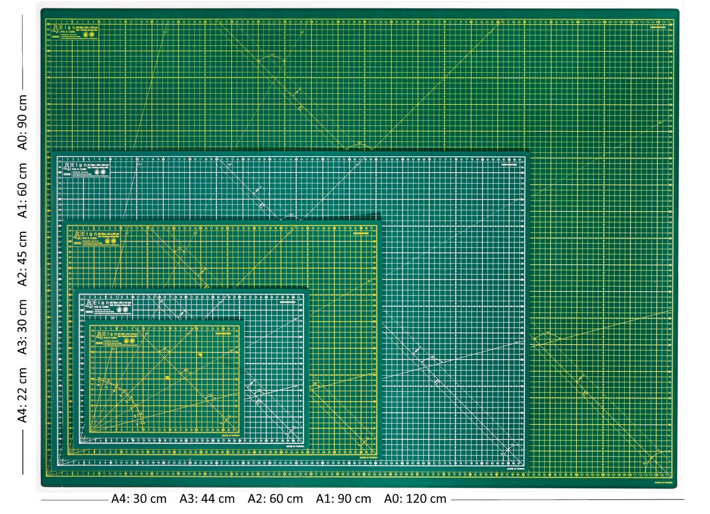 Elan A3 Cutting Mat Green, 5-Ply Hobby Board for Crafts 44X30 CM, Self Healing Cutting Mat A3, Recycled PVC Craft Board for Sewing & Quilting