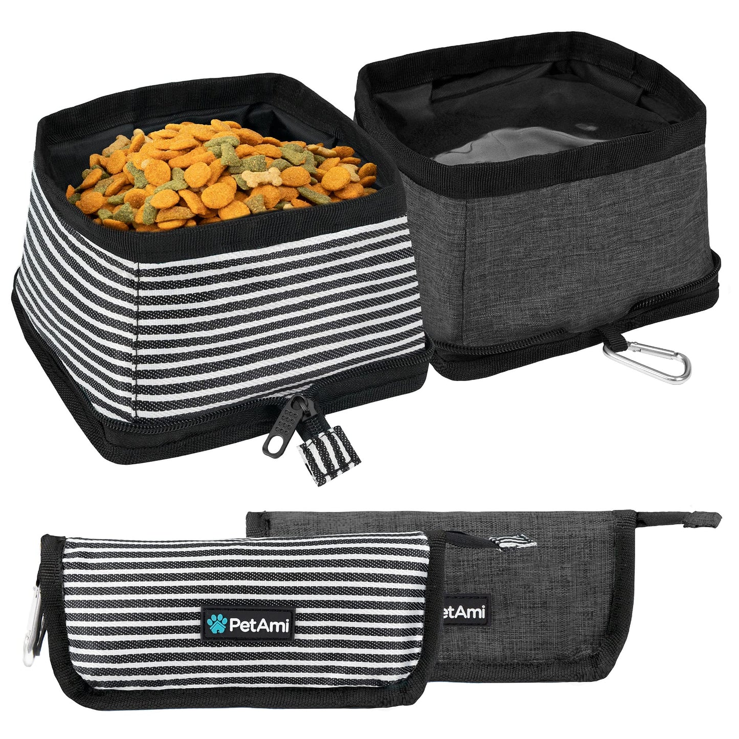 PetAmi Collapsible Dog Bowls 2 Pack, Food and Water Bowls Travel Set, Portable Pet Dish No Spill, Foldable Lightweight BPA Free Leakproof Bowls, Camping Hiking Walking Outdoor Gear Accessories, Black
