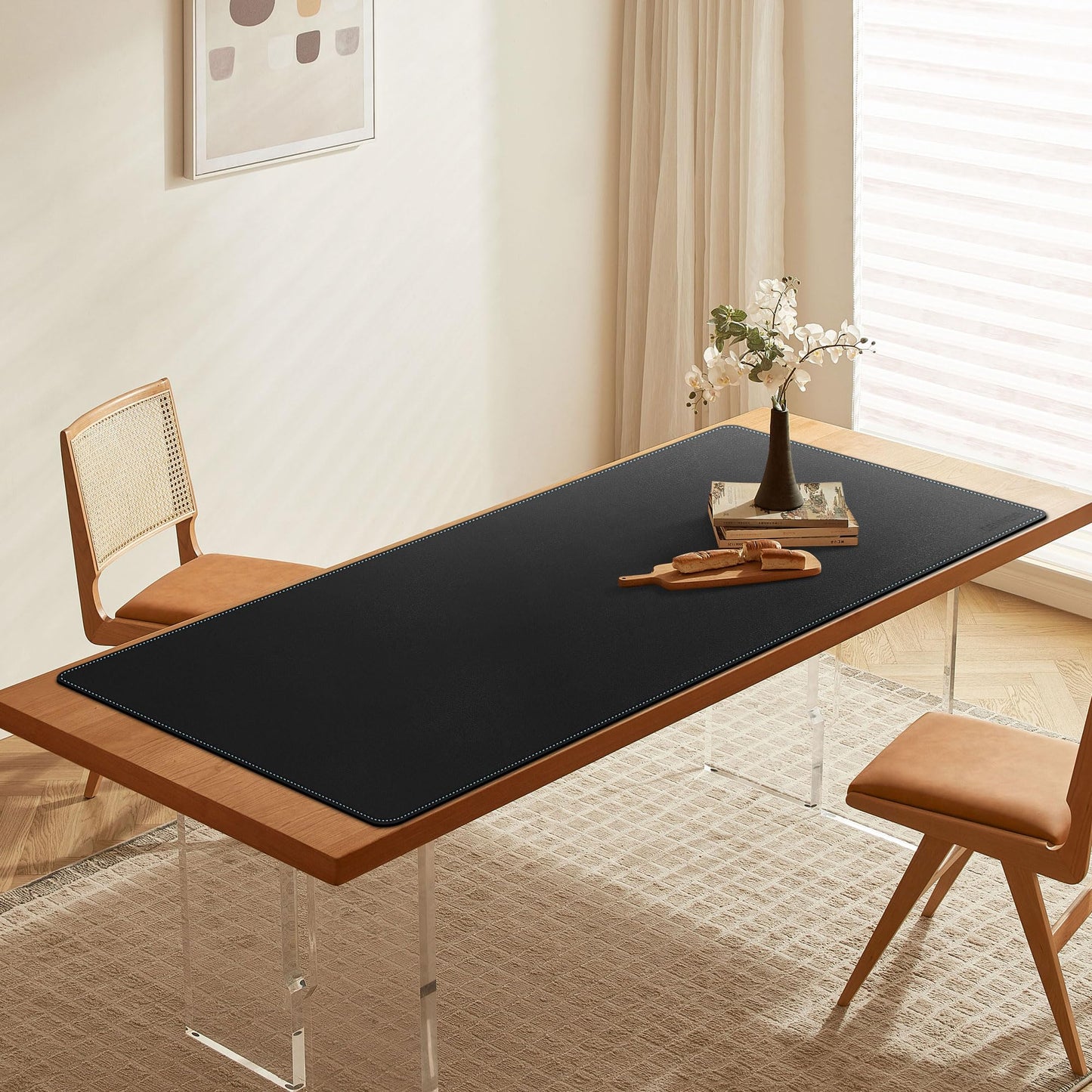 CENNBIE Leather Desk Pad Large, 140 x 70cm Desk Mat Blotter Protector, Extended Non-Slip Mouse Pad, Waterproof PU Leather Desk mat for Desktop Office and Home (Black)