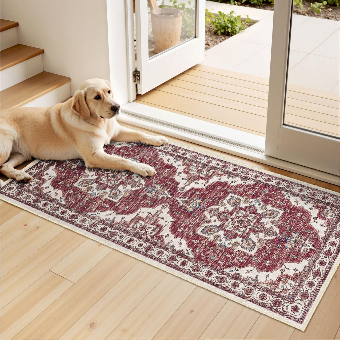 Tritard Non Slip Kitchen Rugs Sets of 3 Washable Kitchen Rug Boho Kitchen Mats for Floor Soft Kitchen Runner Rug Non Skid Kitchen Floor Carpet for Entryway Hallway Laundry Room, Brick Red