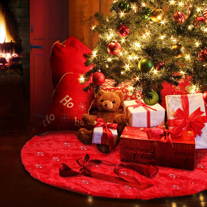 Christmas Tree Skirt - 36 Inches Large Red Tree Skirt with High - End Soft Faux Fur Tree Skirt for Christmas Decorations Indoor Outdoor - Red
