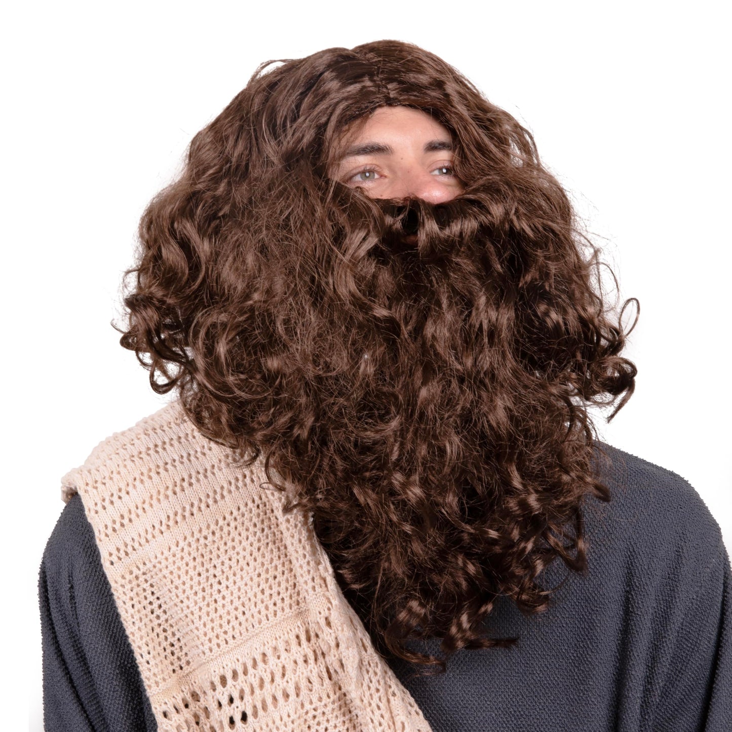 Kangaroo Jesus Costume for Men – Includes Brown Beard & Wig Set, Long Wig & Beard, Hagrid Wig Alternative, Funny Costume Gift, Christmas Stocking Stuffer
