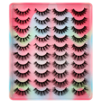 20 Pairs False Eyelashes Natural Fluffy Cat Eye Fake Eye Lashes 4 Styles Mixed Thick Wispy 5D Faux Mink Eyelashes Multipack