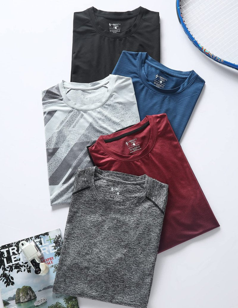 5 Pack Men’s Active Quick Dry Crew Neck T Shirts | Athletic Running Gym Workout Short Sleeve Tee Tops Bulk (Set 3, 4X-Large)