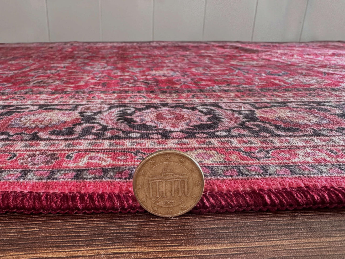 GLN Rugs Traditional - Yildiz - Machine Washable Area Rug, Vintage Washable, Non Slip, Low Pile Area Rug, Entryway, Hallway, Kitchen Rug - Easy Clean (2' x 3' Dark Red)