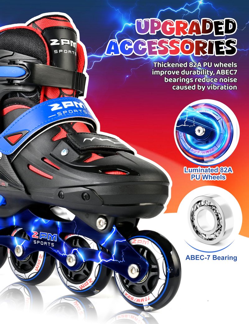 2PM SPORTS Adjustable Inline Skates Kids Boys Ages 5-8 8-12 4-6 6-12 10-12 with Light Up Wheels, Roller Skates Blades for Boys Beginner Youth Indoor Outdoor Size 11C 1 2 3 4 5 6 7 Spider Black