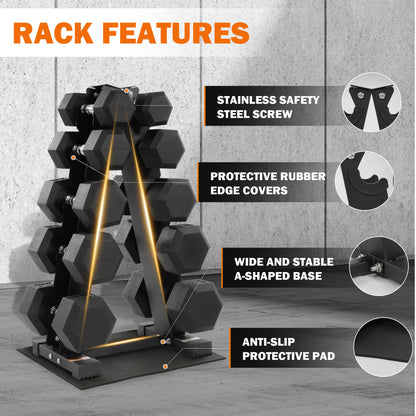 Fitvids Fitvids Rubber Coated Hex Dumbbell Weight Set and Storage Rack, 100LBS, 150LBS or 200LBS Set, 5-20 lbs, 5-25 lbs, 10-30 lbs Pairs
