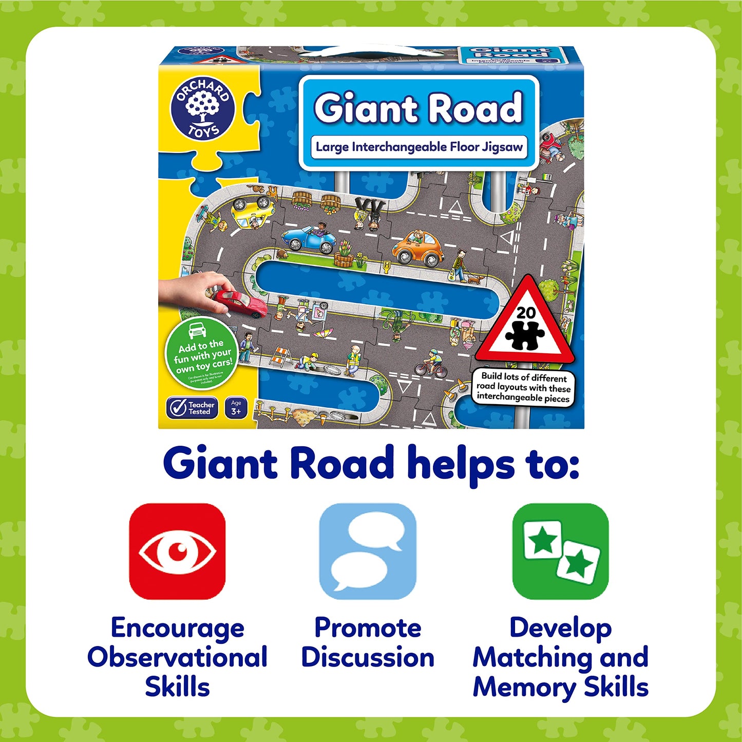 Orchard Toys Giant Road Floor Puzzle - Large Interchangeable Car Track Jigsaw Puzzles for 3 Year Olds - Alternative Road Mat for Toy Cars - Educational Kids Jigsaw for Toddlers - Age 3+