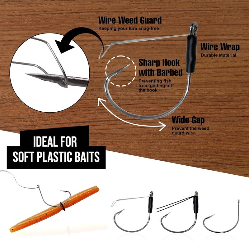 Reaction Tackle Wacky Hooks - Ultra Sharp Weedless Fishing Hooks | 25 Pack Wide Gap Neko Wacky Rig for Bass