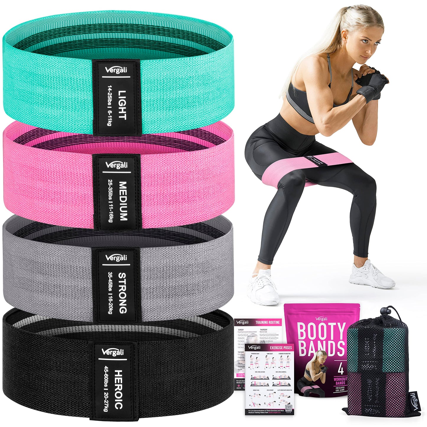Resistance Bands for Working Out with Workout Bands Guide. 4 Booty Bands for Women Men Fabric Elastic Bands for Exercise Bands for Legs for Working Out Hip Thigh Glute Bands Set
