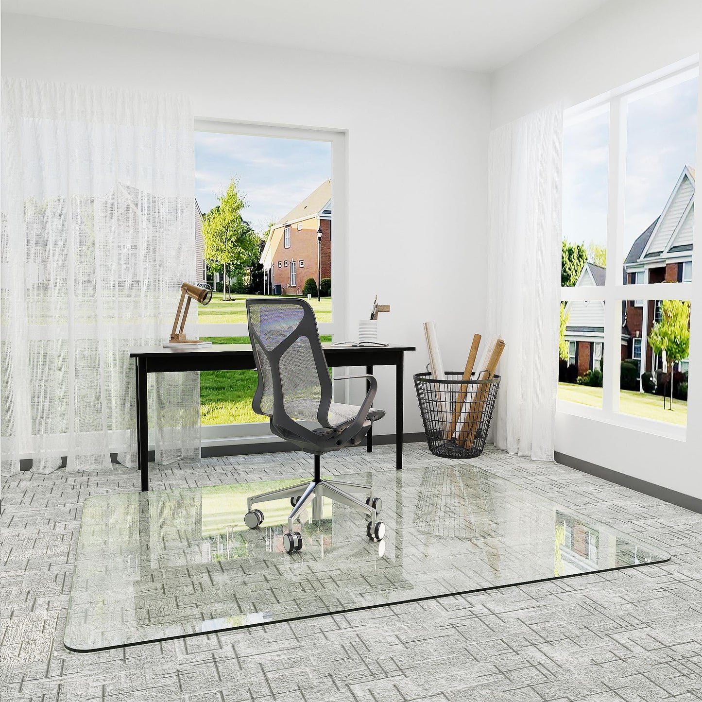 Furnbar 45" x 60" Office Chair Mat for Carpet, Tempered Glass Chair Mat with Rounded Corners and Polished Edges, Desk Floor Mat for Carpet, Hardwood Floor, Office