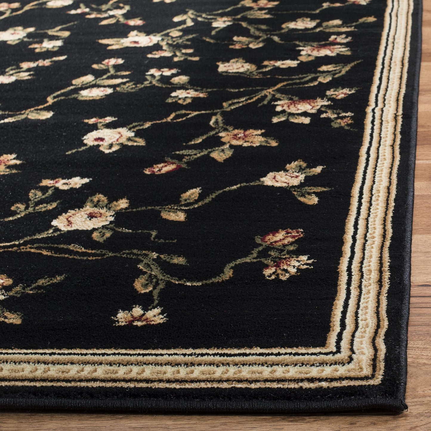 SAFAVIEH Lyndhurst Collection Area Rug - 5'3" x 7'6", Black, Traditional Floral Design, Non-Shedding & Easy Care, Ideal for High Traffic Areas in Living Room, Bedroom (LNH220A)