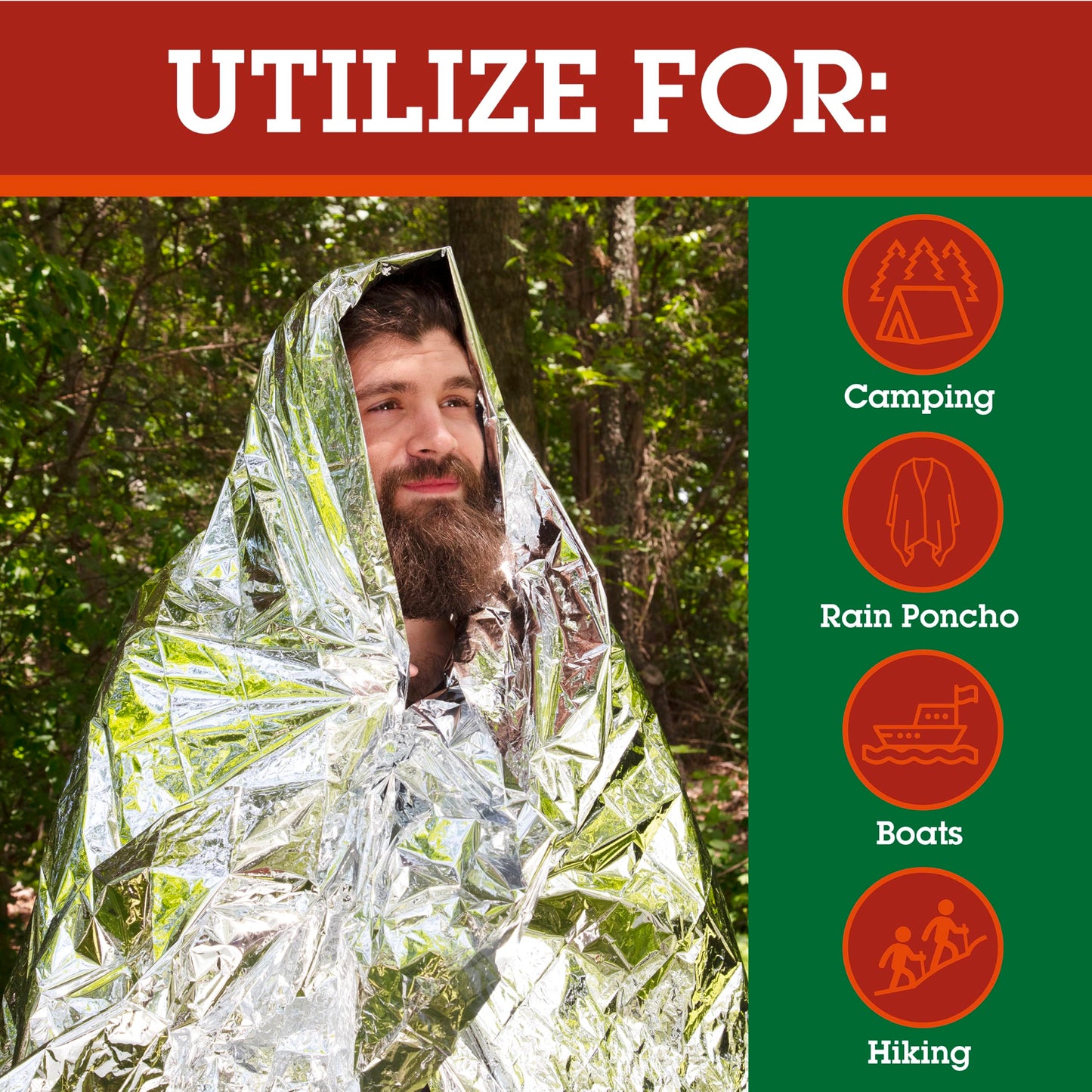 Grizzly Gear Emergency Mylar Thermal Blankets (10 Pack) Survival Kit Camping Space Blanket - Perfect for Hiking, Outdoors, Marathon Runs or First Aid Set- Bug Out Bag Essential - Keep Heat Insulated