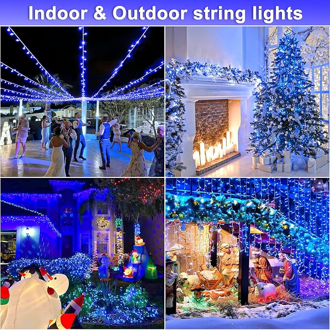 262FT 800 LED Blue Christmas Lights, 8 Modes Clear Wire Blue String Lights Outdoor Indoor for Christmas Bedroom Tree Decorations