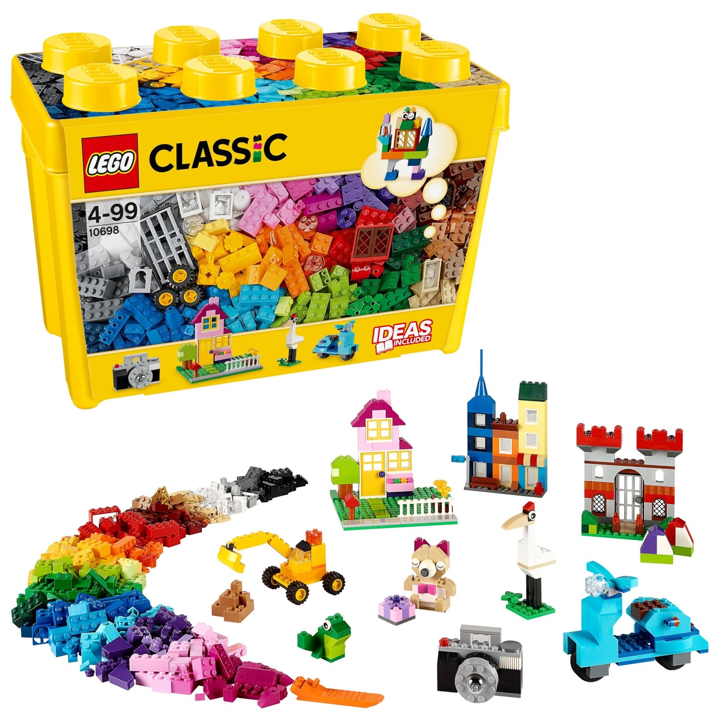 LEGO Classic Large Creative Brick Storage Box Set, Building Toys for 4 Plus Year Old Kids, Boys & Girls, Construction Toy with Windows, Doors, Wheels and Green Baseplate 10698