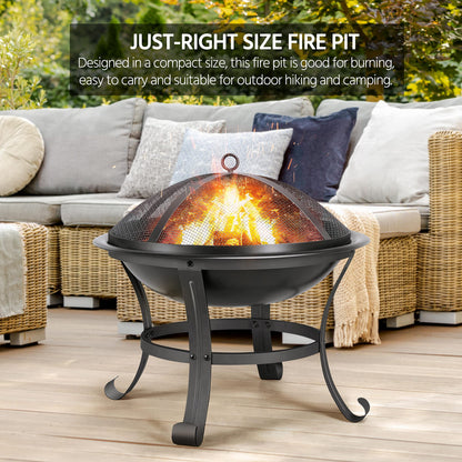 Yaheetech Round Steel Fire pit for Garden Fire Bowl Outdoor Fire Pit Charcoal Log Wood Burner Patio Heater with Mesh Screen Cover & Poker for Camping Bonfire Picnic