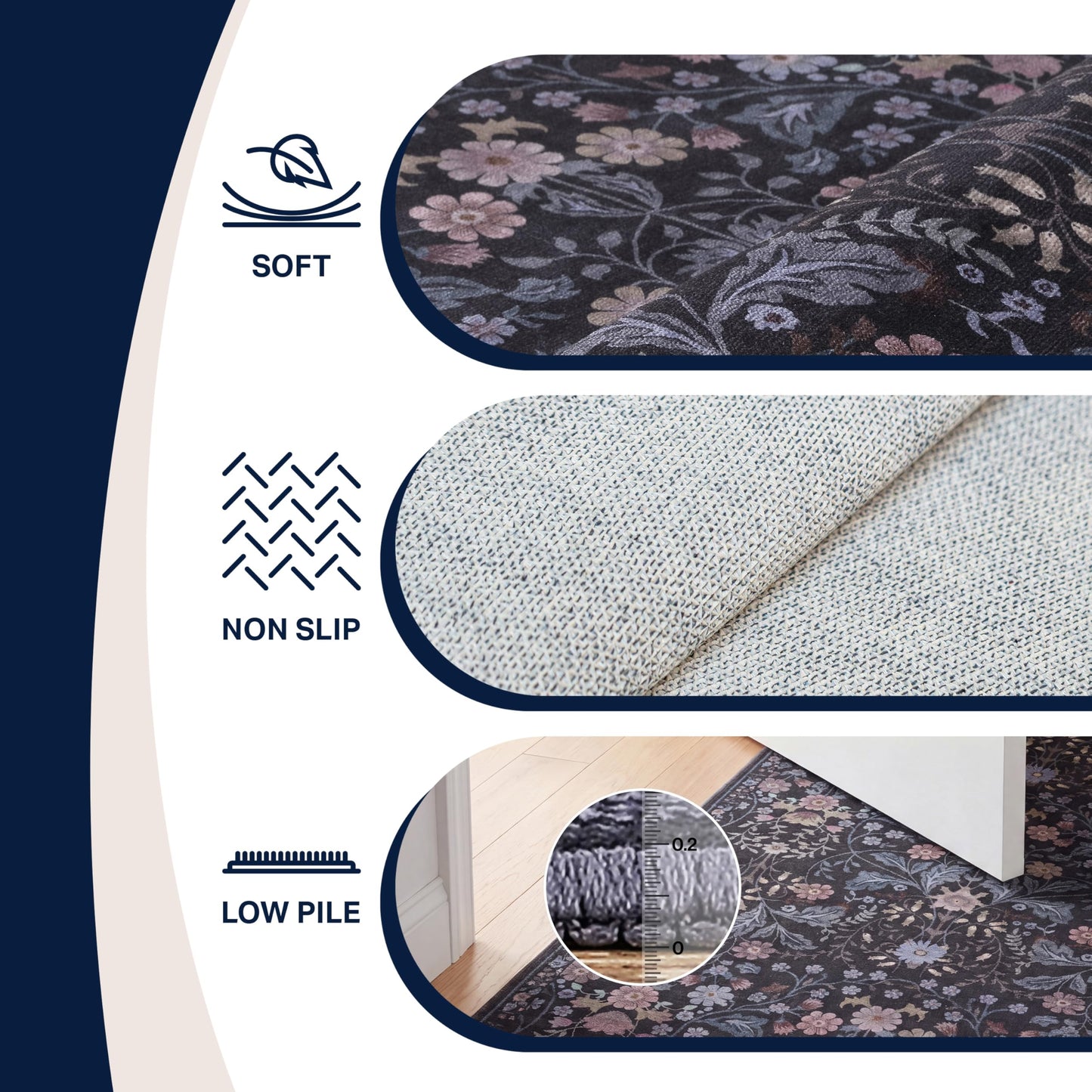JONATHAN Y Ultra-Soft Machine-Washable Rug with Non-Skid Backing, Dark Gray/Multi 8'x10' Primrose Art Nouveau Floral Border, Non-Shedding, Velvet Luxury Feel for Living Room, Dining Room, Bedroom