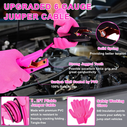 GETLMUL Pink Car Emergency Kit, Premium Roadside Emergency Car Accessories Kit with Jumper Cables, Flashlight, Shovel, Screwdriver Set, etc Car Accessories for Women