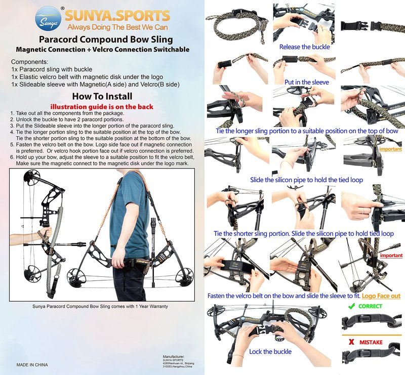 Sunya Paracord Compound Bow Sling with V2 Upgraded Magnetic Connection System. Lightweight Hands Free Shoulder Carrying Sling for Bow Hunting, Field Archery and 3D (Orange Flame Camo)