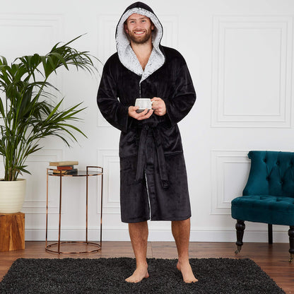 CityComfort Dressing Gown Men and Teenagers - Super Soft Hooded Mens Fleece Robe - Sizes M-2XL Warm Cosy Loungewear Nightwear (Charcoal Black, XL)