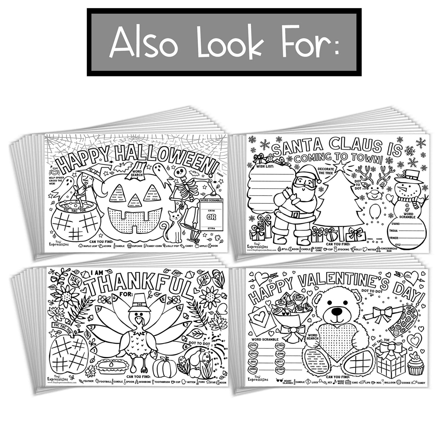 Tiny Expressions – Halloween Placemats for Kids (Pack of 12 Pumpkin Placemats) | Coloring Activity Paper Table Mats for Children’s School Party Craft | Disposable Bulk Bundle Set