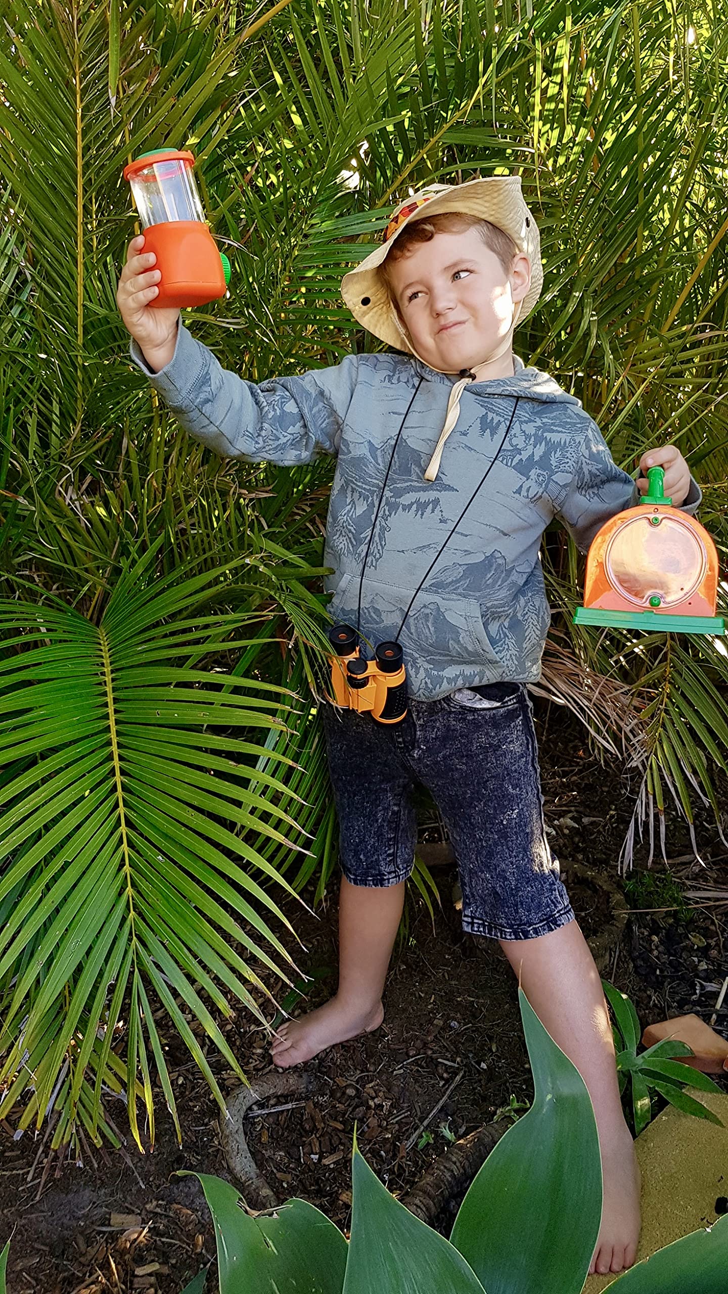 Adventure Kidz Outdoor Bug Exploration Kit, Binoculars, Magnifying Glass, Bug Containers, Viewers, Critter Cage, Butterfly Net, Backpack, Hat, Tweezers and Cups, Age 3+