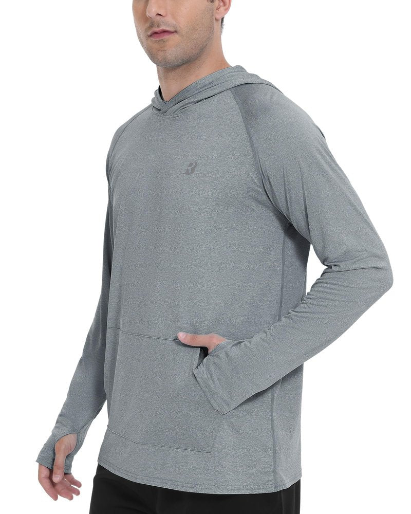 Roadbox UPF 50+ Mens Sun Hoodie, Long Sleeve UV Protection Fishing Shirt with Pocket, Outdoor Running Athletic Rash Guard