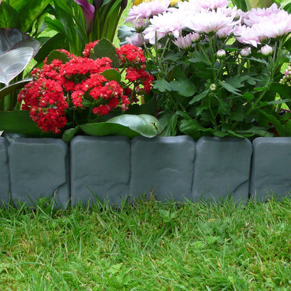 5M Grey Stone Effect Lawn Edging – Pack of 20 No-Dig ABS Garden Border Edging, Interlocking Cobblestone Edge for Flower Beds, Path & Lawn Borders | Pukkr