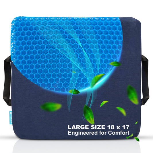 Gel Seat Cushion for Long Sitting, Large Seat Pad for Hip Pain, Buttocks Pressure Relief Office Chair Cushion, Gaming Chair Gel Pad, Wheelchair gel cushion, Truck seat, Non-slip cover with Ties
