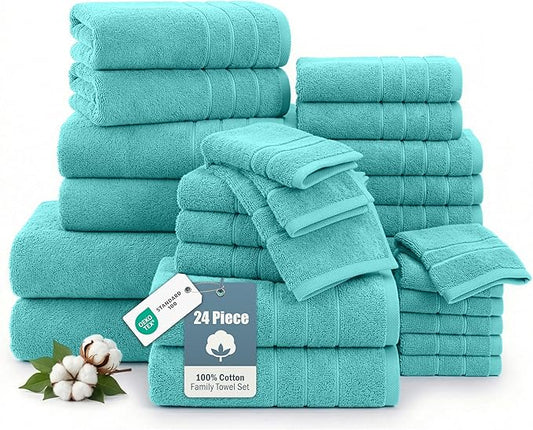24-Piece Towels for Bathroom – 100% Cotton Towel sets, 2 Bath Sheets, 2 Bath