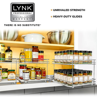LYNK PROFESSIONAL® Pull Out Spice Rack Organizer for Inside Kitchen Cabinets - 4-1/4 inch Wide - Slide Out Drawer – Chrome Sliding Spice Cabinet Organization Shelf Racks - 2 Tier