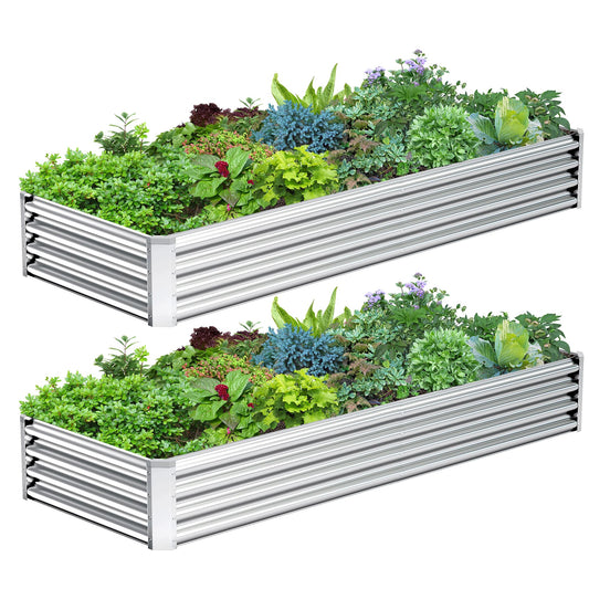 Ayen Guard 2PCS 8x2x1FT Galvanized Raised Garden Bed, Galvanized Planter Raised Garden Boxes Outdoor, Large Metal Raised Garden Beds for Vegetables-Silver