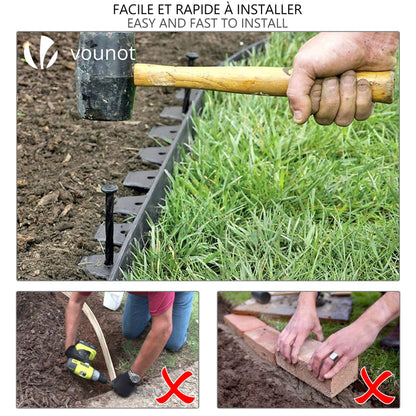 VOUNOT 10m Flexible Lawn Edging, Plastic Garden Edging Border with 30 Strong Securing Pegs, Height 5cm, Grey