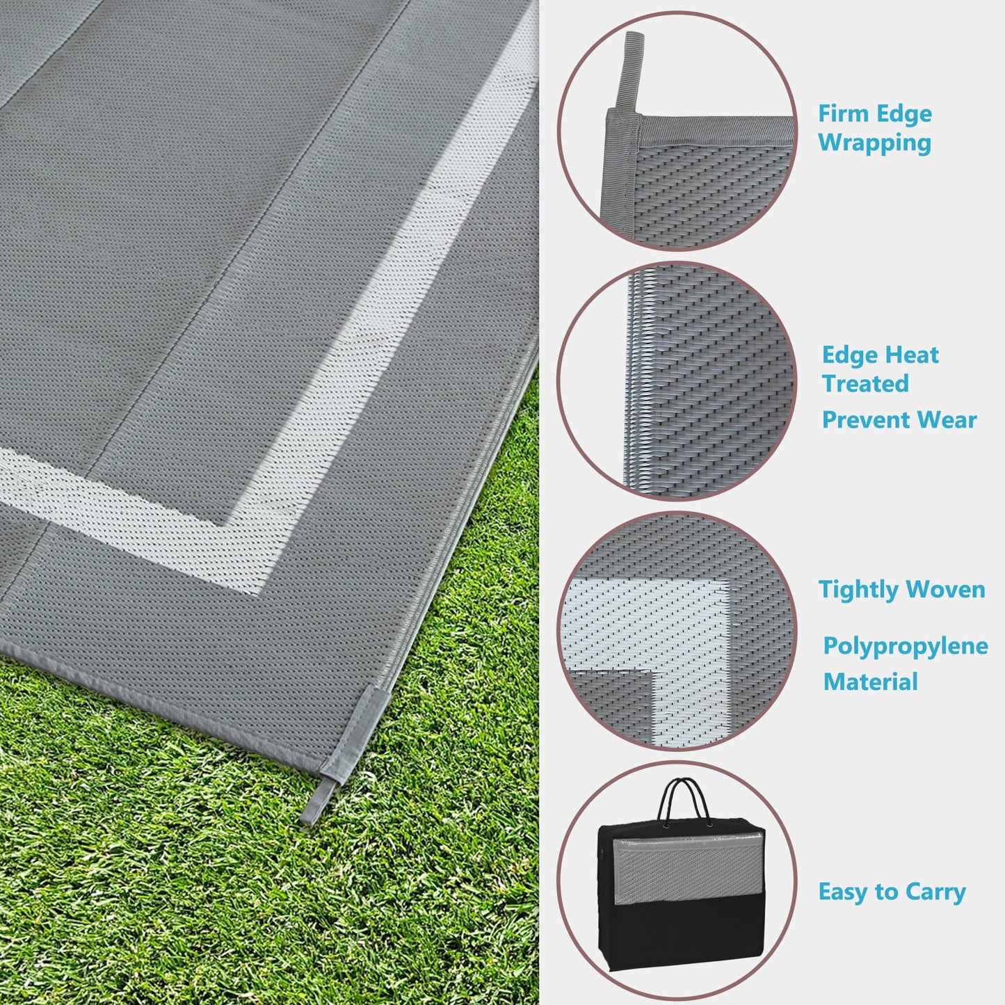Ogrmar 6x9 FT Reversible Mats, Outdoor Rug for Patio Clearance, Waterproof Carpet, Plastic Straw Rug for Indoor Outdoor, Floor Mat&Rug for RV Porch Camping Backyard Deck Balcony Beach Trailer (Gray)