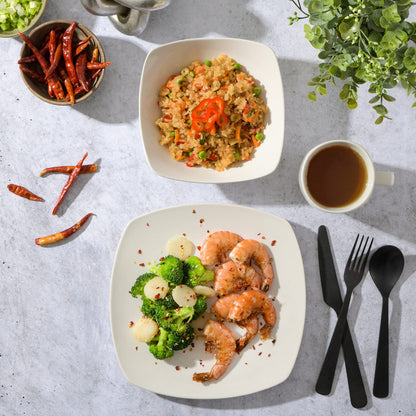 Gibson Home Amelia Court Porcelain Chip and Scratch Resistant Dinnerware set, Service for 4 (12pcs), White (Soft Square)