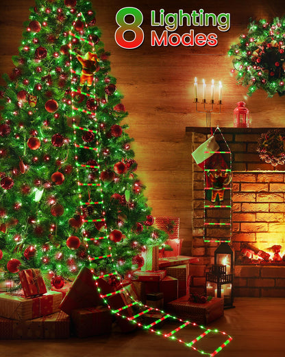 Toodour LED Christmas Lights - 10ft Christmas Decorative Ladder Lights with Santa Claus, Xmas Decorations Light for Indoor Outdoor, Window, Garden, Home, Wall, Xmas Tree Decor - Red & Green