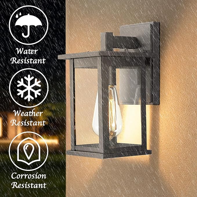 Bestshared Outdoor Wall Sconce, Exterior Lighting Fixture, Anti-Rust Outdoor Wall Mounted Light, Black Carriage Lantern Lamp, Outside Porch Light with Clear Glass for Home, Garage (Black, 1 Pack)