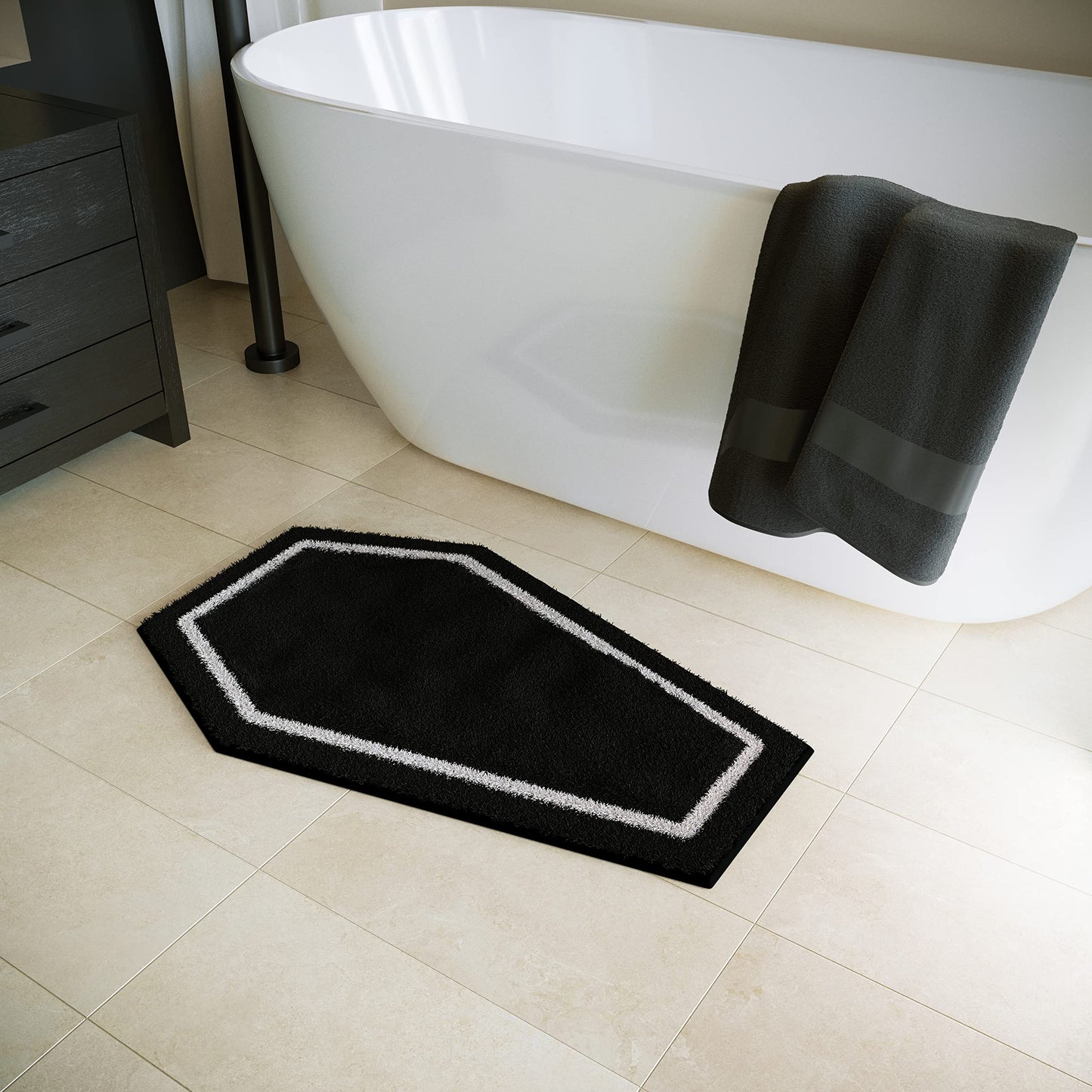 WITTIZA Coffin Bath Mat Halloween Rug - Black Gothic Home Decor for Bathroom Bedroom Kitchen Room Coffins Door Horror Gift Spooky Gifts Wednesday Addams