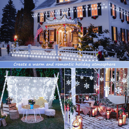 Qunlight Christmas Snowflake Icicle Lights,6.5ft 144LED Curtain Lights Outdoor with 12 Drops, 8 Modes Waterproof Connectable Fairy Light for Eaves, Garden, Yard, Indoor Outdoor Xmas Decor (White)
