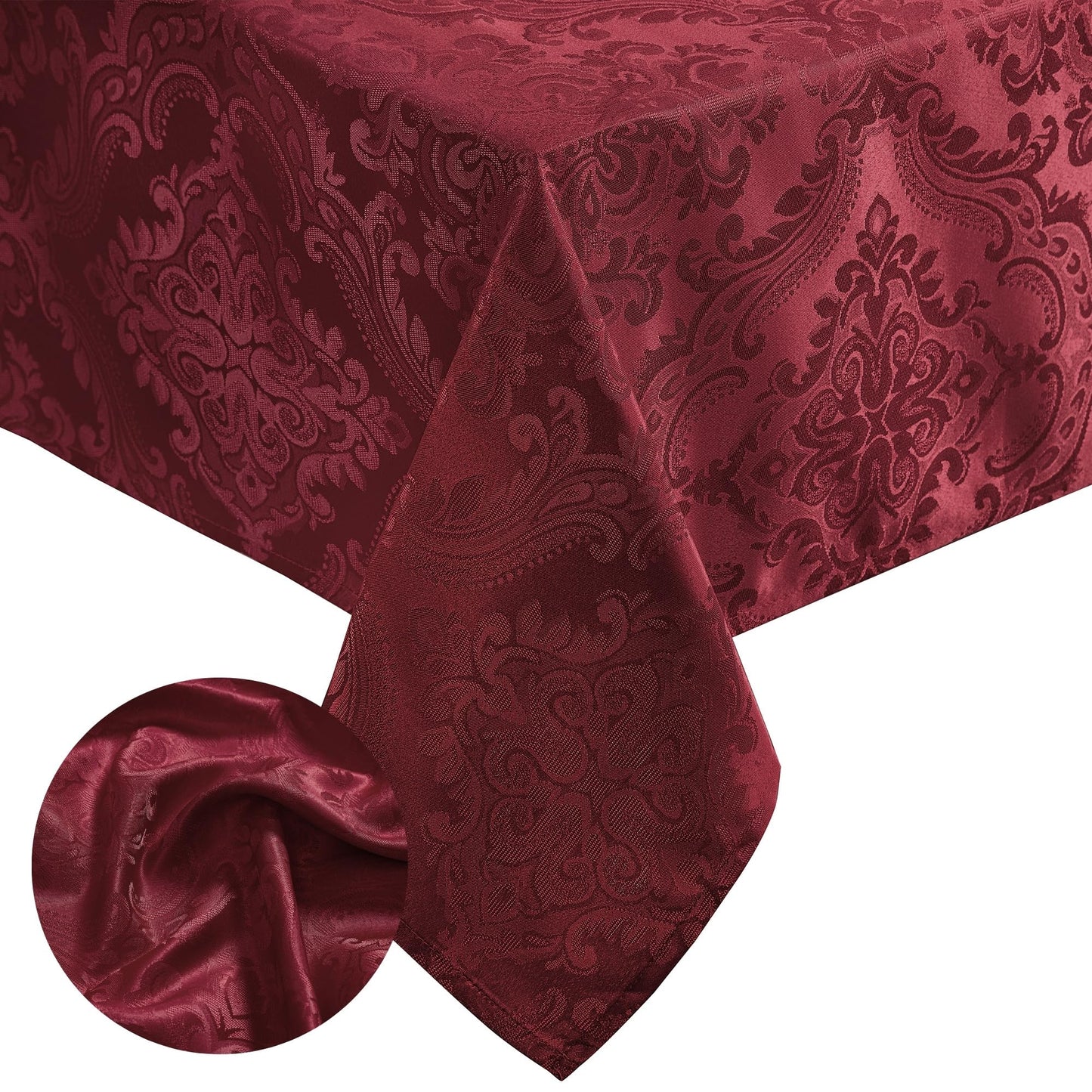 Elrene Home Fashions Caiden Elegance Damask Waterproof, Stain & Wrinkle Resistant Fabric Tablecloth, 60" x 120" Oblong/Rectangle, Cranberry